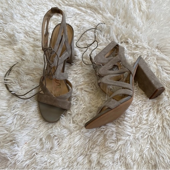 Womens Straps gladiator chunk high heels suede sandals/booties, Size: 9.5 - Picture 4 of 7